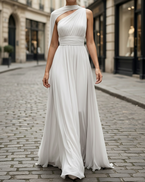 High-Neck Sleeveless Tulle Overlay Evening Gown