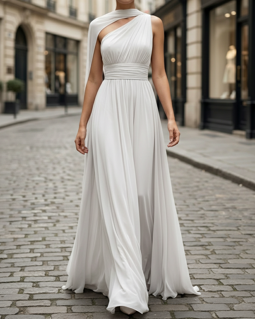 High-Neck Sleeveless Tulle Overlay Evening Gown