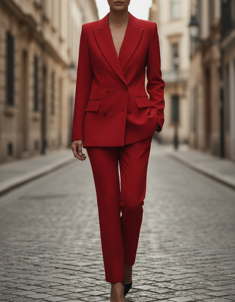 Chic Double-Breasted Tailored Blazer & Straight-Leg Suit Set