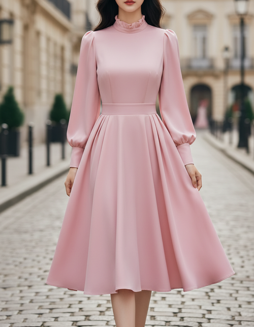 Elegant Sheer Panel Flared Midi Dress