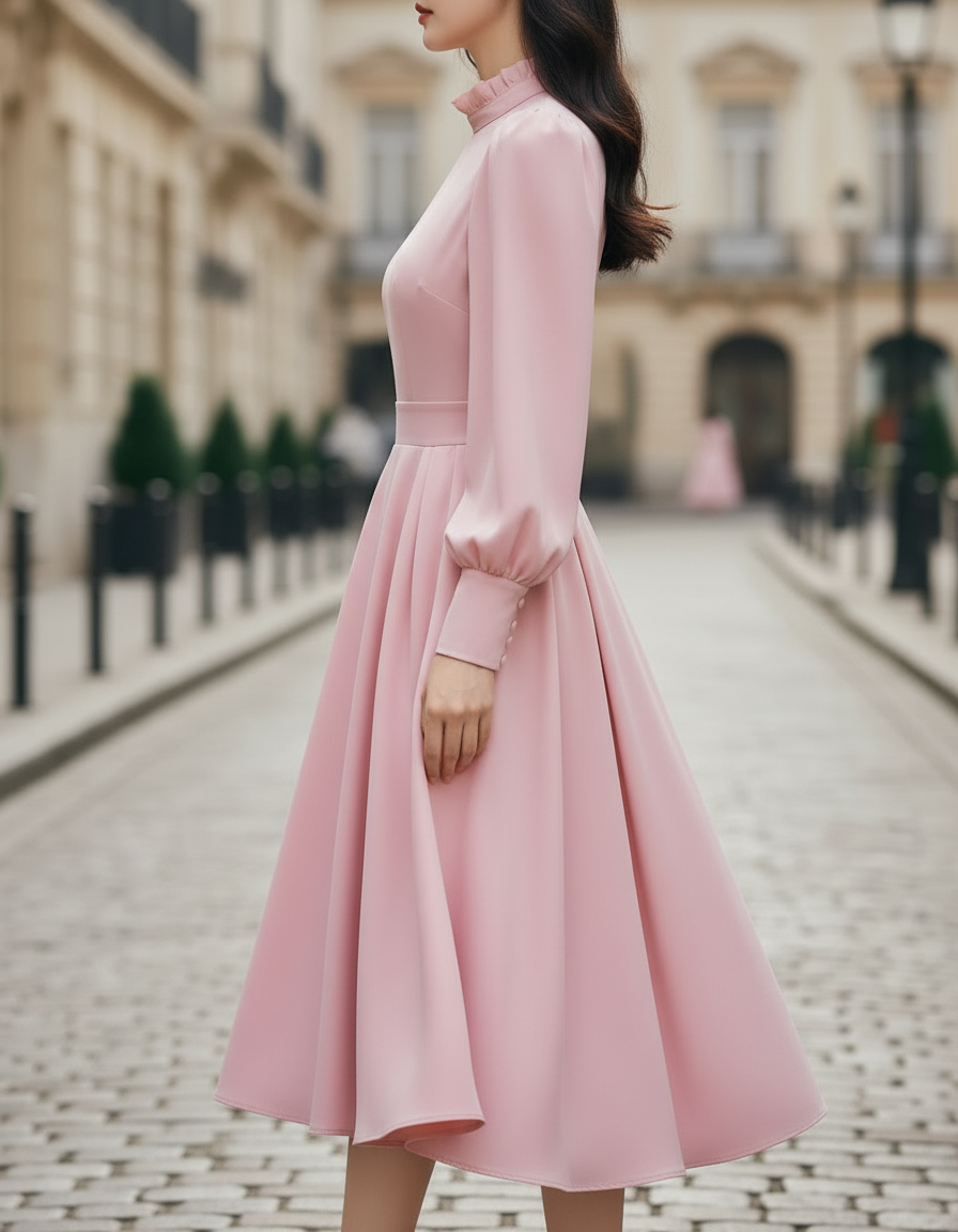 Elegant Sheer Panel Flared Midi Dress