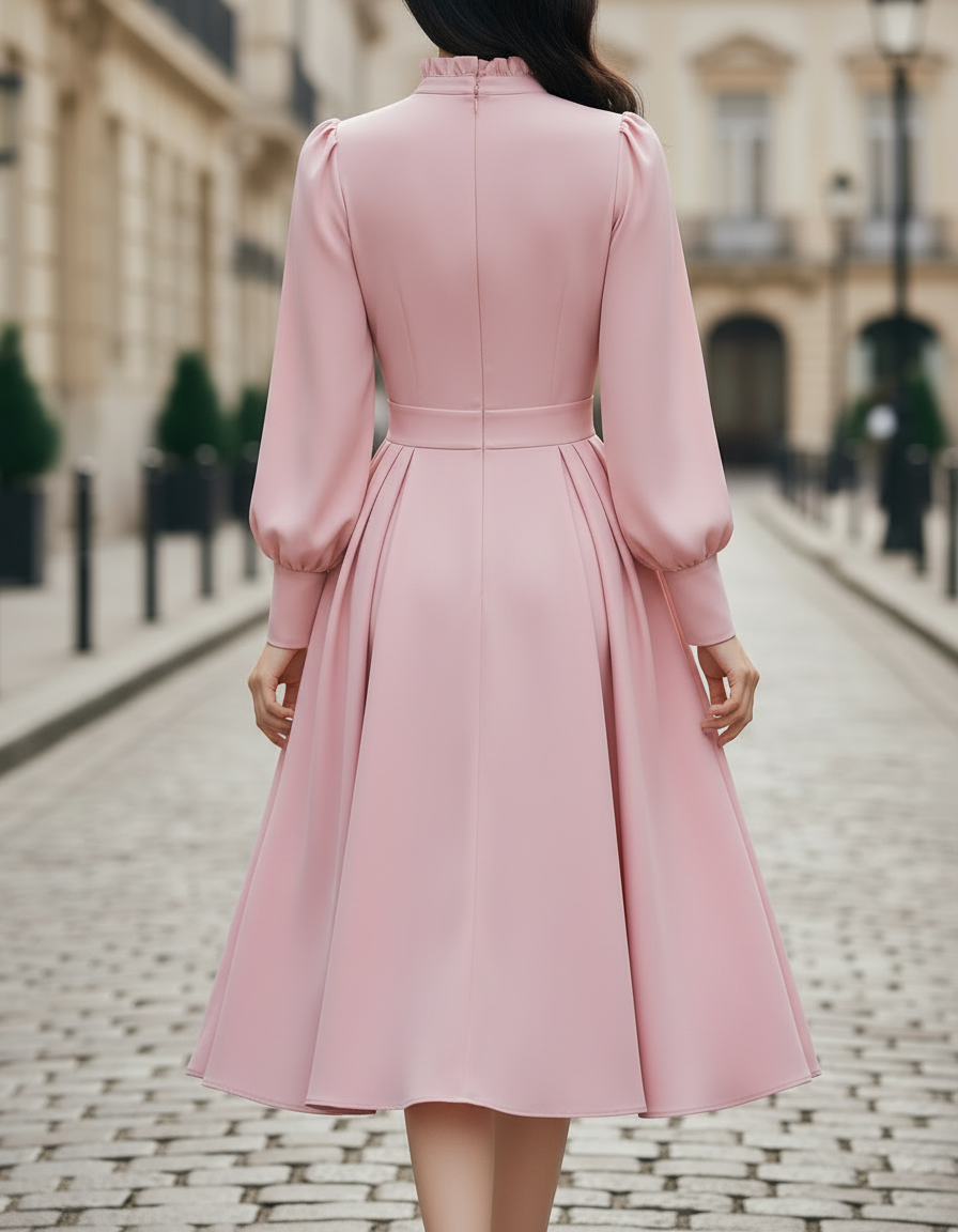 Elegant Sheer Panel Flared Midi Dress