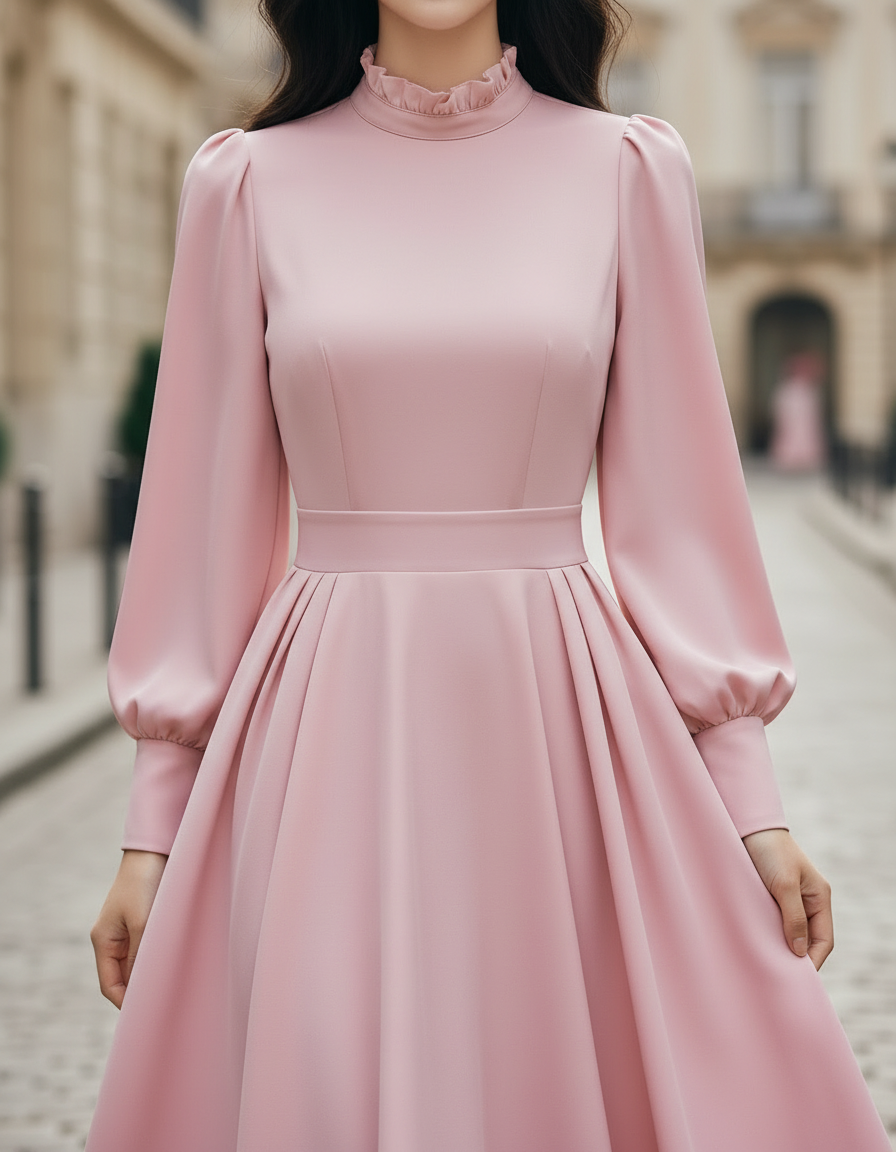 Elegant Sheer Panel Flared Midi Dress