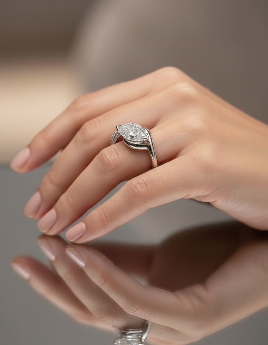 Elegant Embellished Marquise Rapture Ring in Sterling Silver