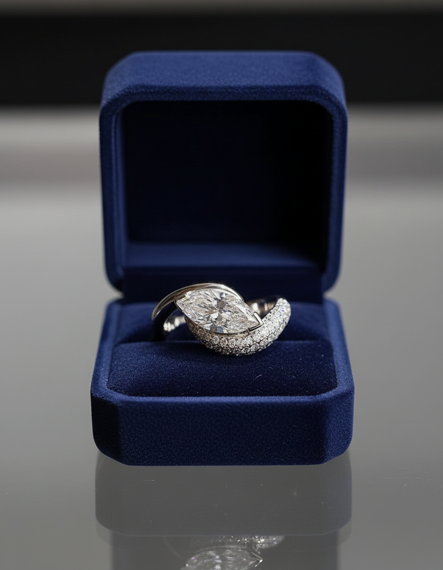 Elegant Embellished Marquise Rapture Ring in Sterling Silver