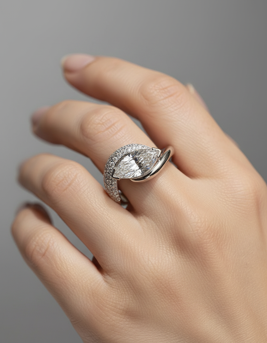 Elegant Embellished Marquise Rapture Ring in Sterling Silver