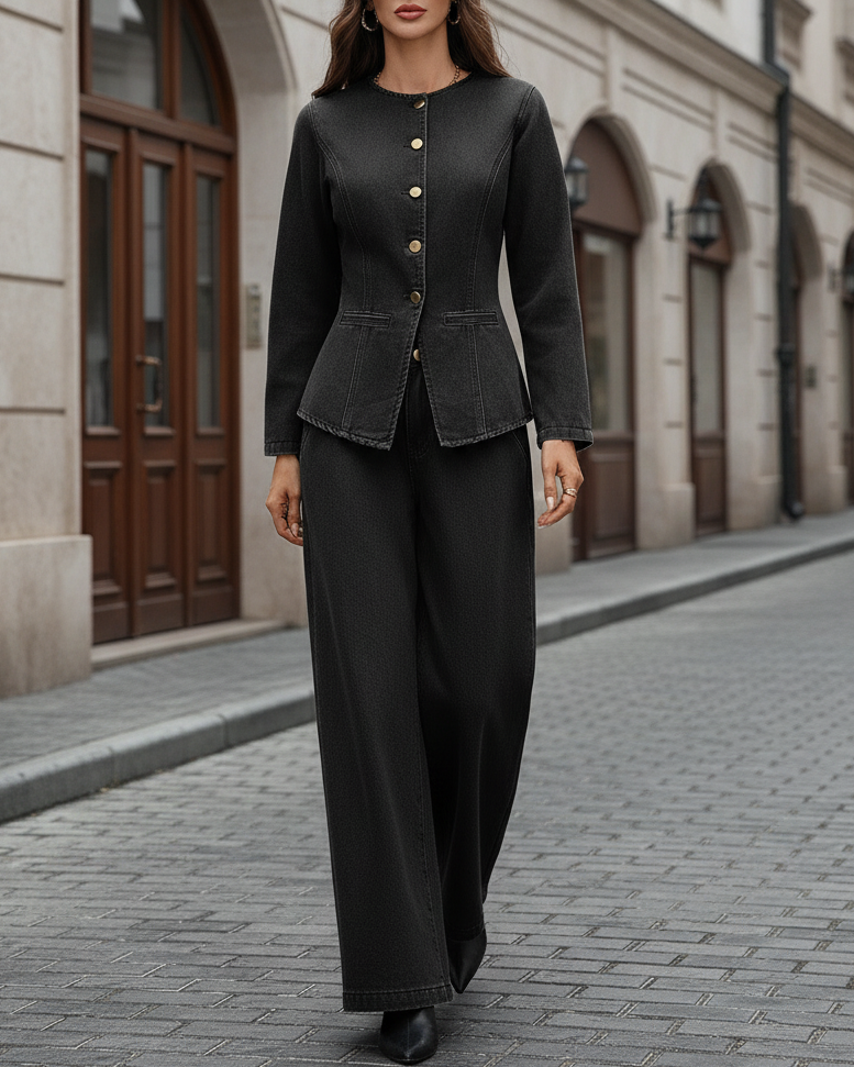 Tailored Blazer & Flared Pants Two-Piece Set