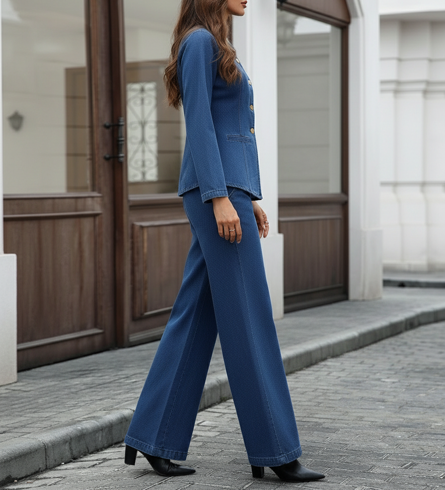 Tailored Blazer & Flared Pants Two-Piece Set