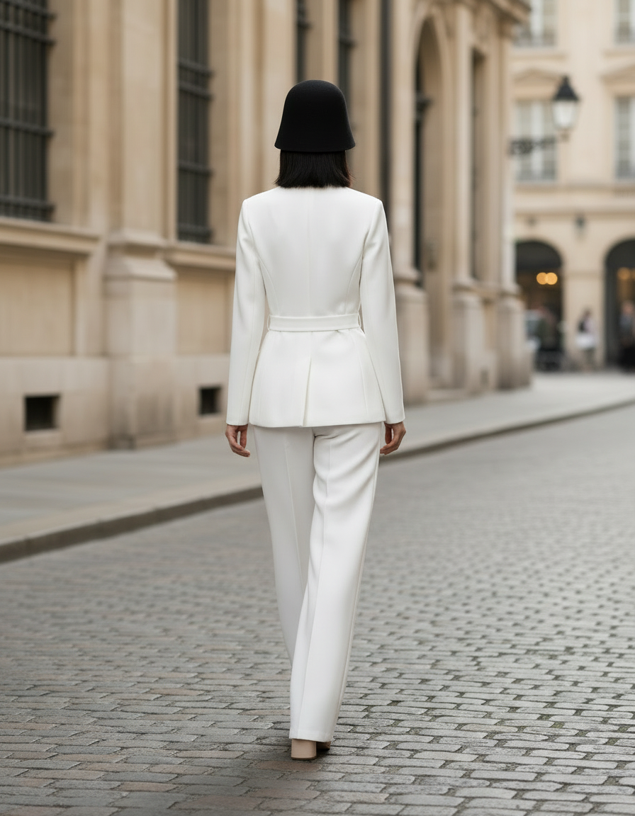Tailored Pantsuit With Floral Lapel Detail