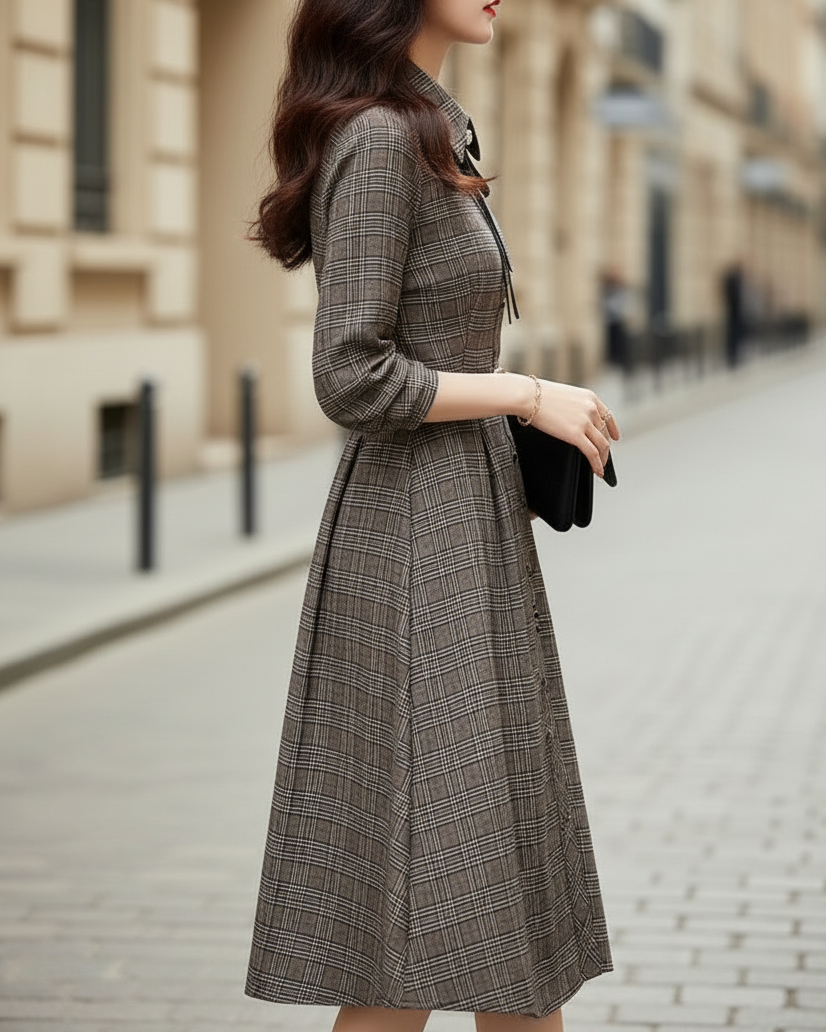 Elegant Plaid Button-Front Belted Midi Dress