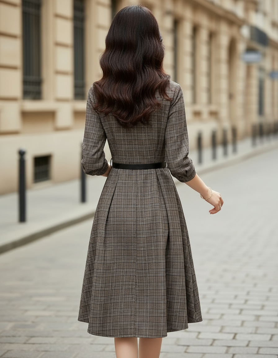 Elegant Plaid Button-Front Belted Midi Dress