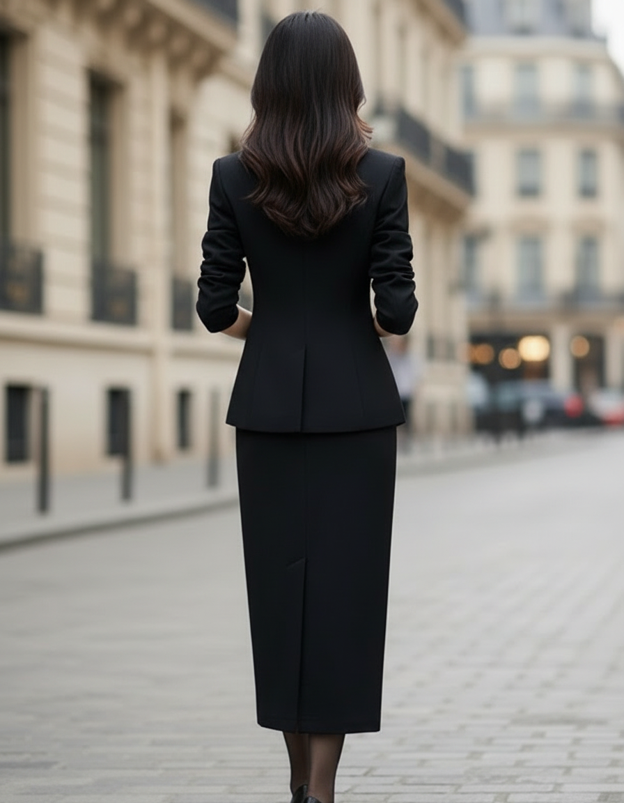 Elegant Two-Piece Suit With Tailored Blazer And Pencil Skirt