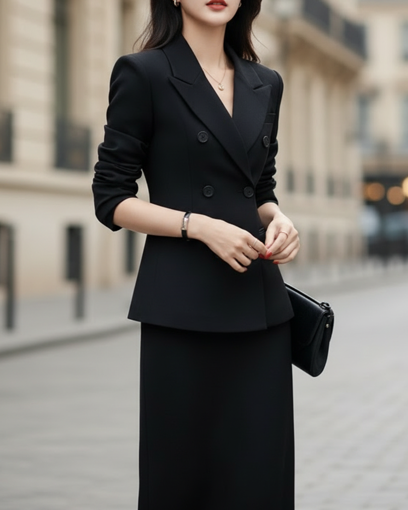 Elegant Two-Piece Suit With Tailored Blazer And Pencil Skirt