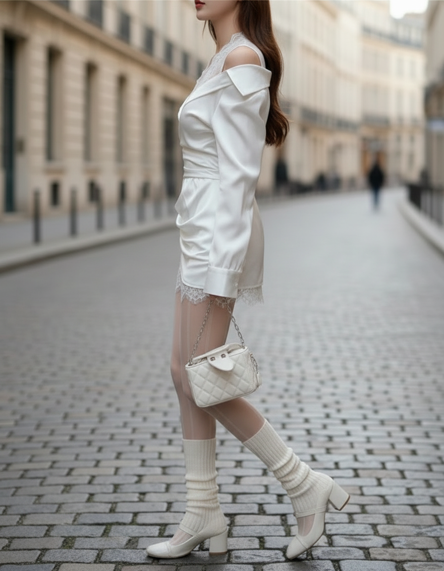 Off-Shoulder Wrap Mini Dress With Lace Trim Detailing