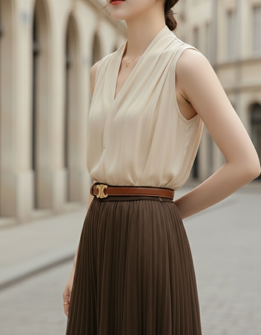 Draped Sleeveless Satin Top - Blouse