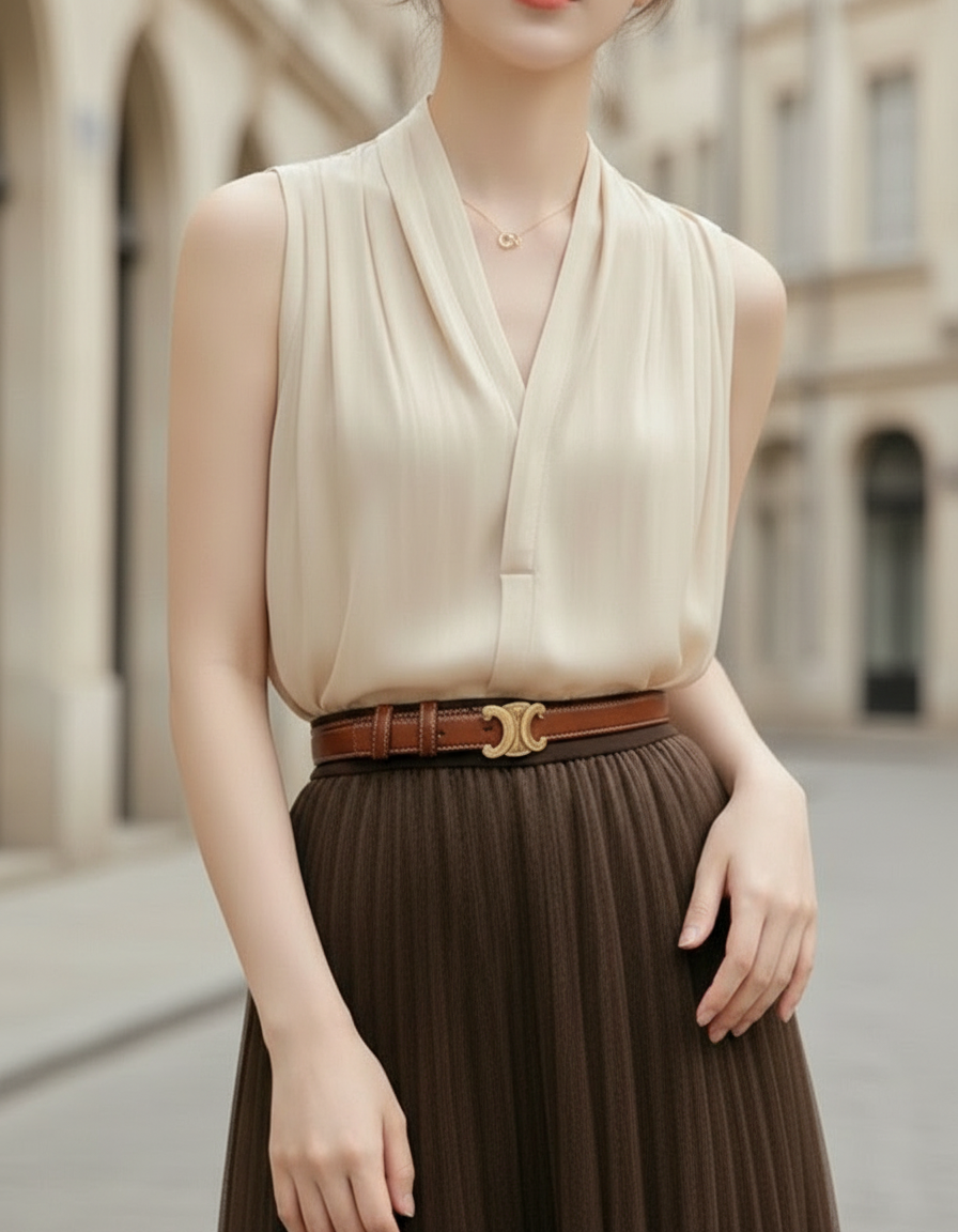 Draped Sleeveless Satin Top - Blouse