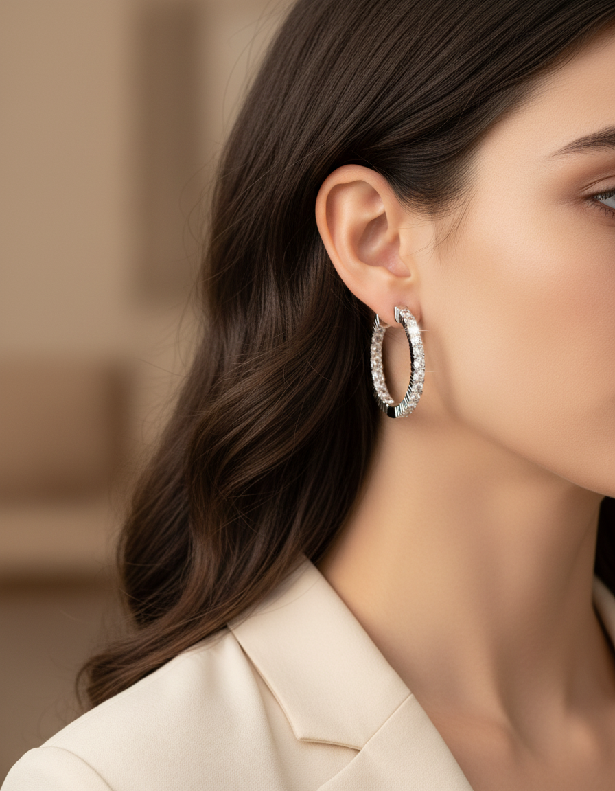 Elegant Round Cut  Hoop Earrings