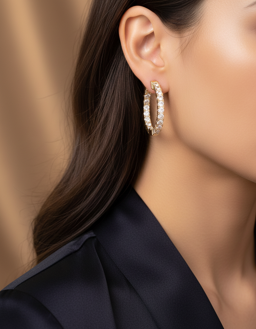 Elegant Round Cut  Hoop Earrings