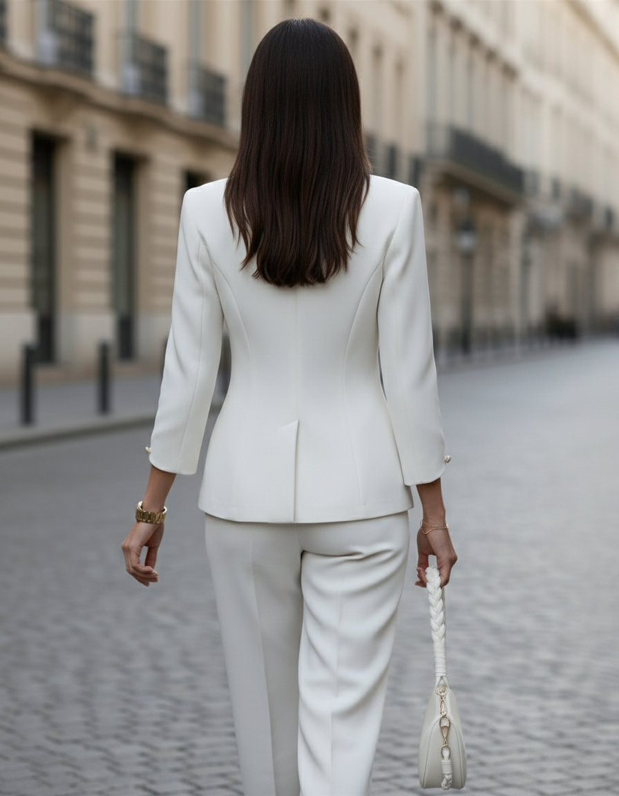 Tailored Square-Neck Button Suit Set