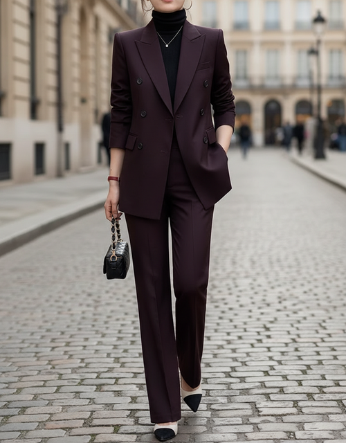 Double-Breasted Power Suit Set With Wide-Leg Trousers