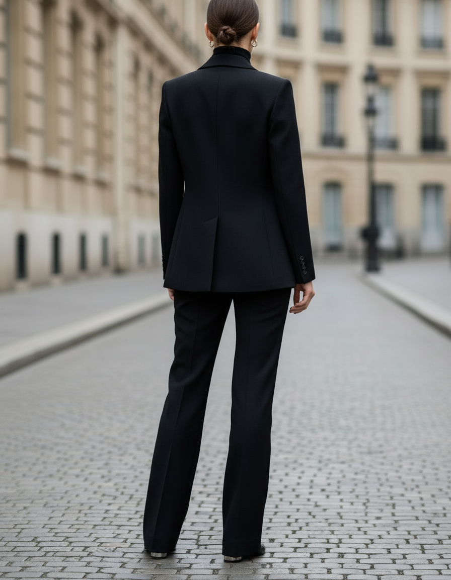 Double-Breasted Power Suit Set With Wide-Leg Trousers