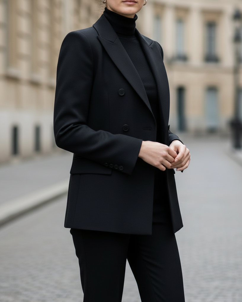 Double-Breasted Power Suit Set With Wide-Leg Trousers