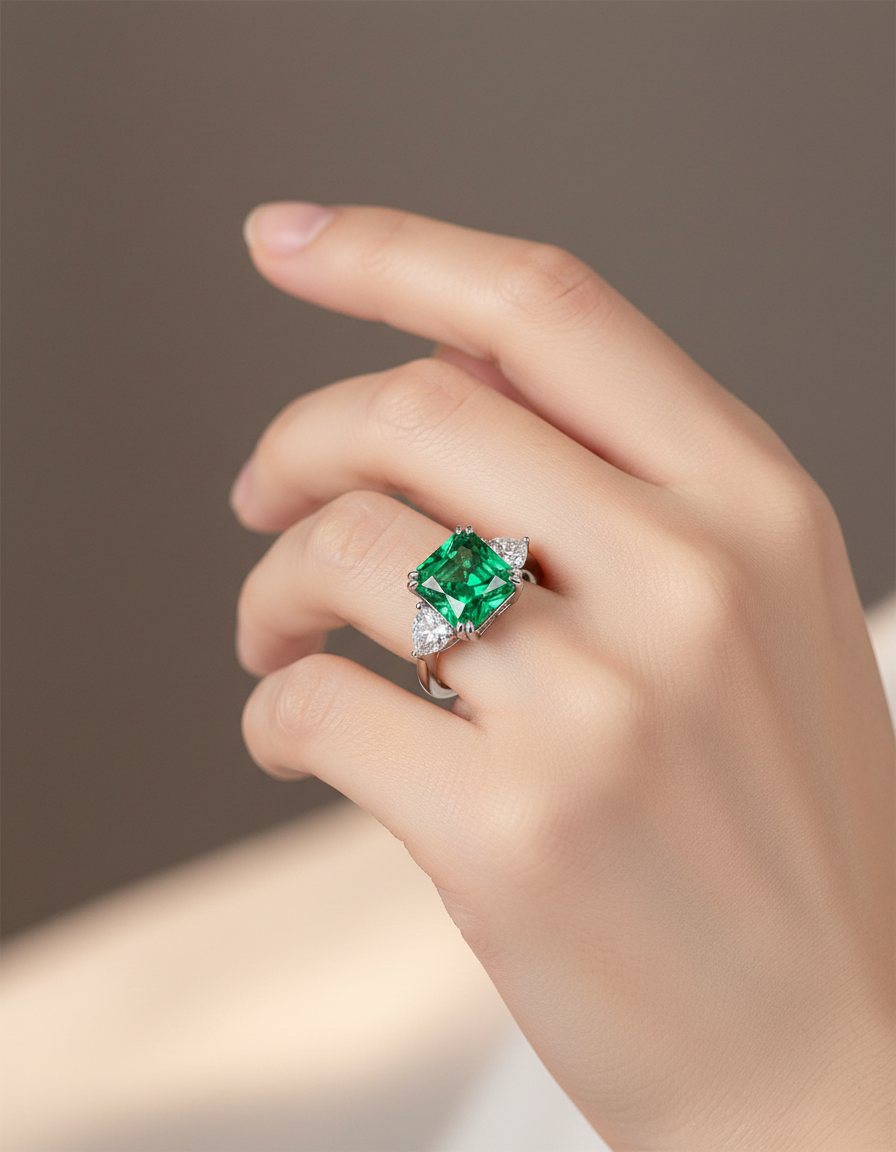 Elegant Three Stone Cushion Cut Sterling Silver Ring