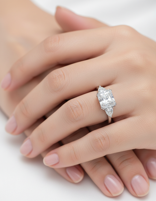 Elegant Three Stone Cushion Cut Sterling Silver Ring