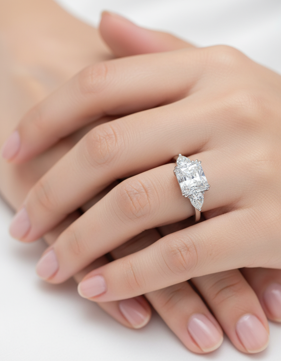 Elegant Three Stone Cushion Cut Sterling Silver Ring
