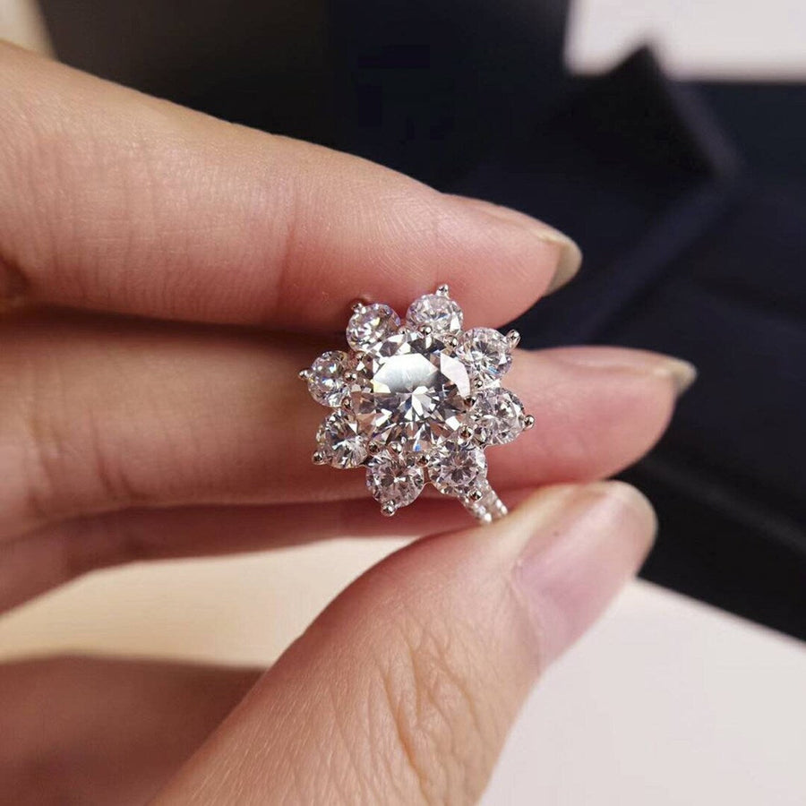 1 CT Sunflower Sterling Silver Engagement Ring Shineofdiamond