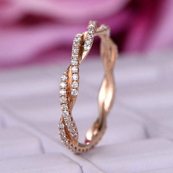 Rose Golden Twist Interweave Stackable Ring Shineofidamond