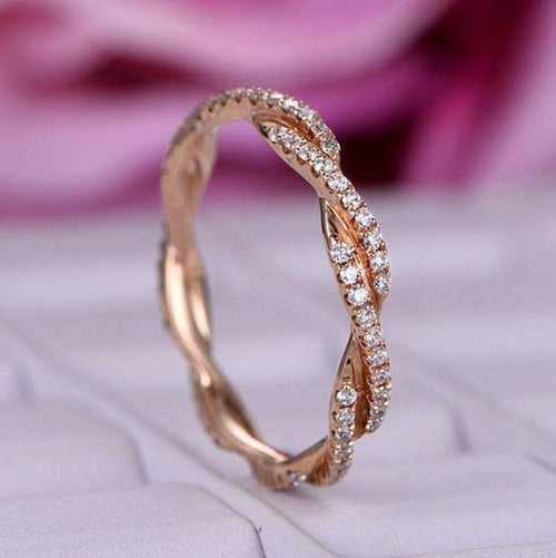 Rose Golden Twist Interweave Stackable Ring Shineofidamond