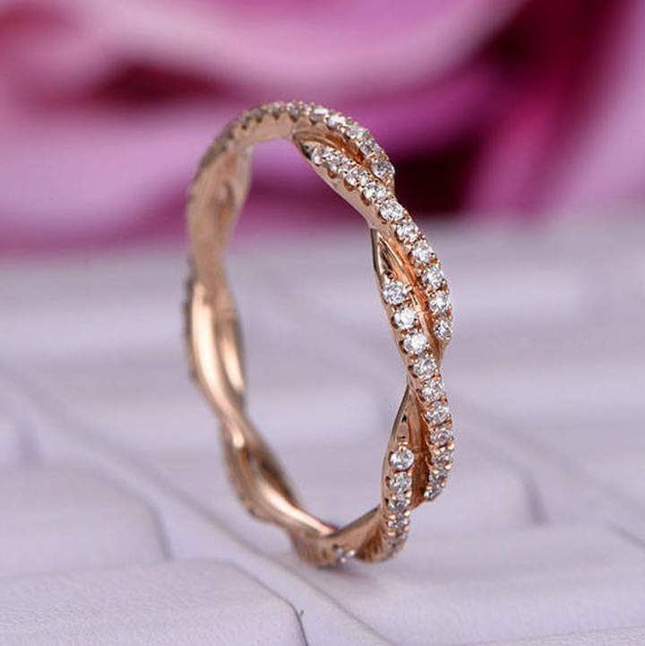 Rose Golden Twist Interweave Stackable Ring Shineofidamond