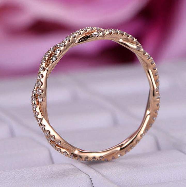 Rose Golden Twist Interweave Stackable Ring Shineofidamond
