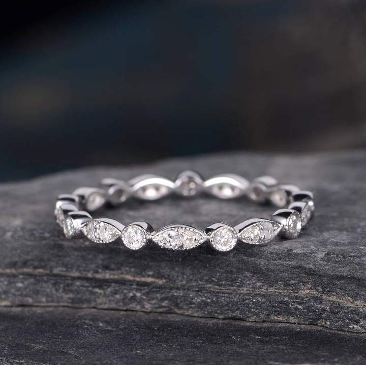 Four Row Full Eternity Stackable Wedding Band In Sterling Silver Shineofdiamond