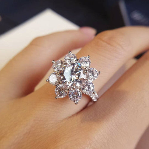 1 CT Sunflower Sterling Silver Engagement Ring Shineofdiamond