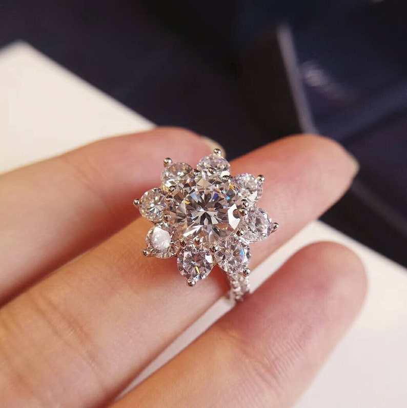 1 CT Sunflower Sterling Silver Engagement Ring Shineofdiamond
