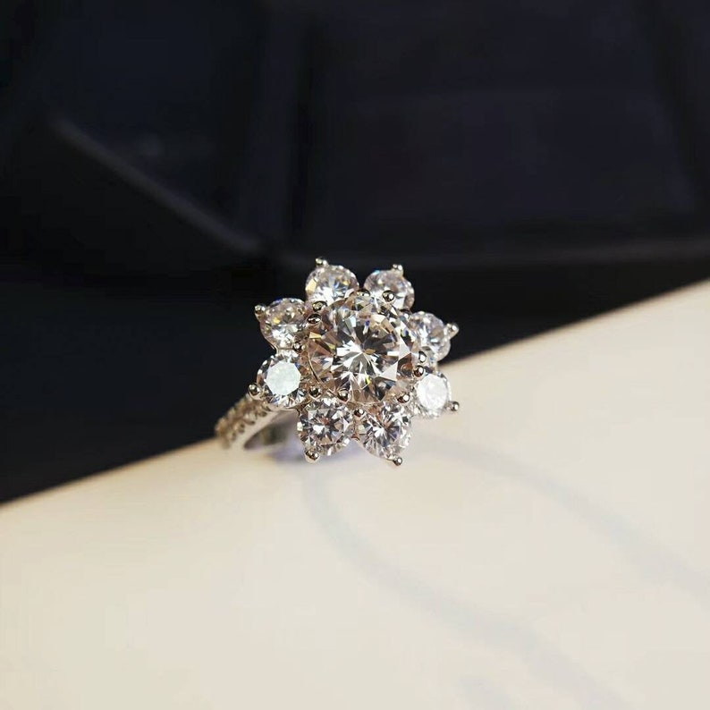1 CT Sunflower Sterling Silver Engagement Ring Shineofdiamond