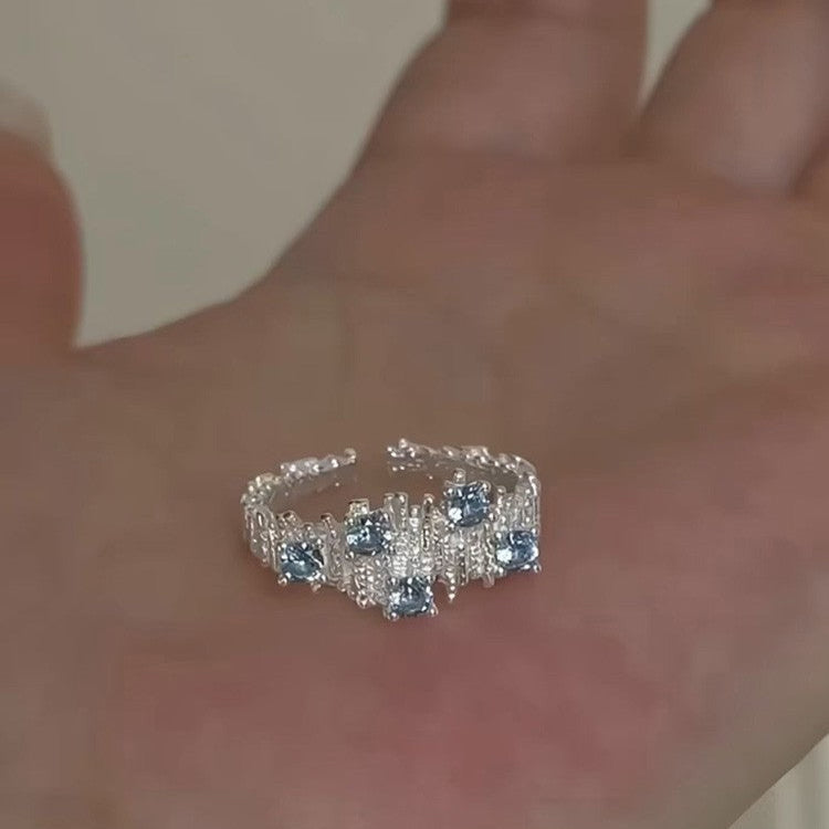Irregular Wrinkle Blue Stone Open Ring In Sterling Silver Shineofdiamond