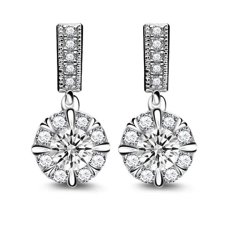 3.5CT Round Cut 925 Sterling Silver Drop Earrings Shineofidamond