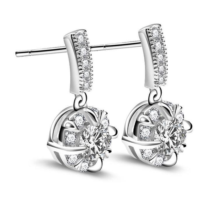 3.5CT Round Cut 925 Sterling Silver Drop Earrings Shineofidamond