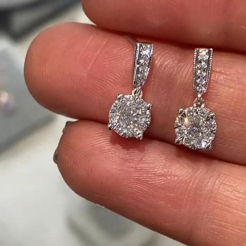 3.5CT Round Cut 925 Sterling Silver Drop Earrings Shineofidamond