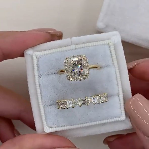Radiant Cut Halo Sterling Silver Bridal Set shine of diamond