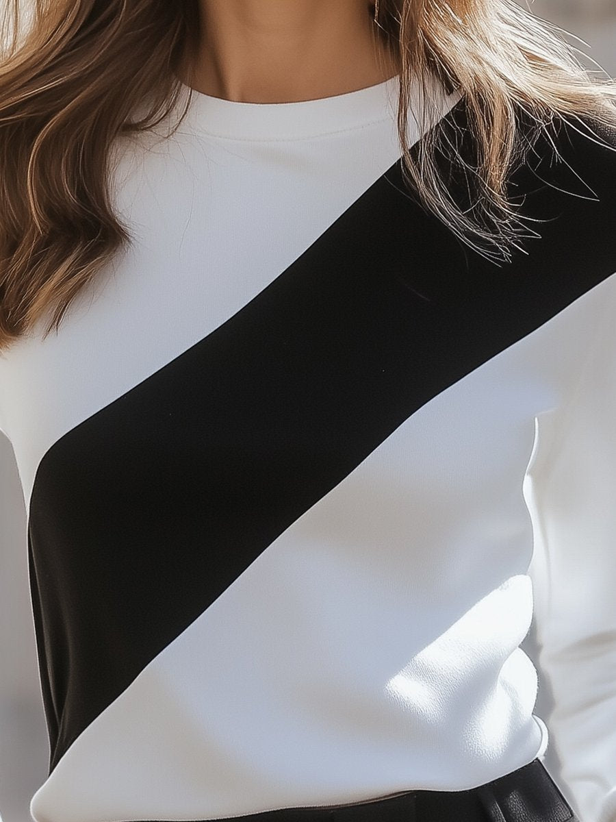 Black and White Diagonal Colorblock T-shirt HWT