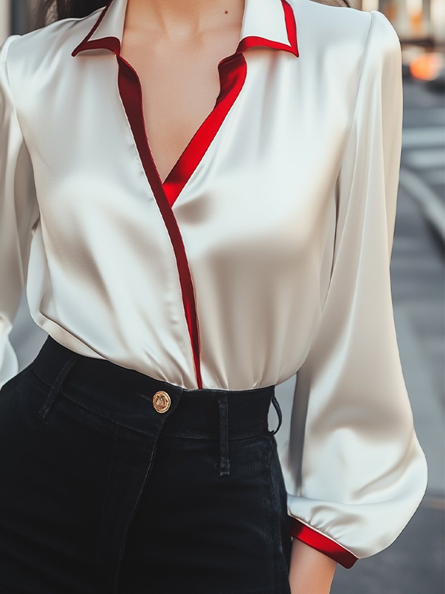 Contrast Collar Satin Blouse HWT