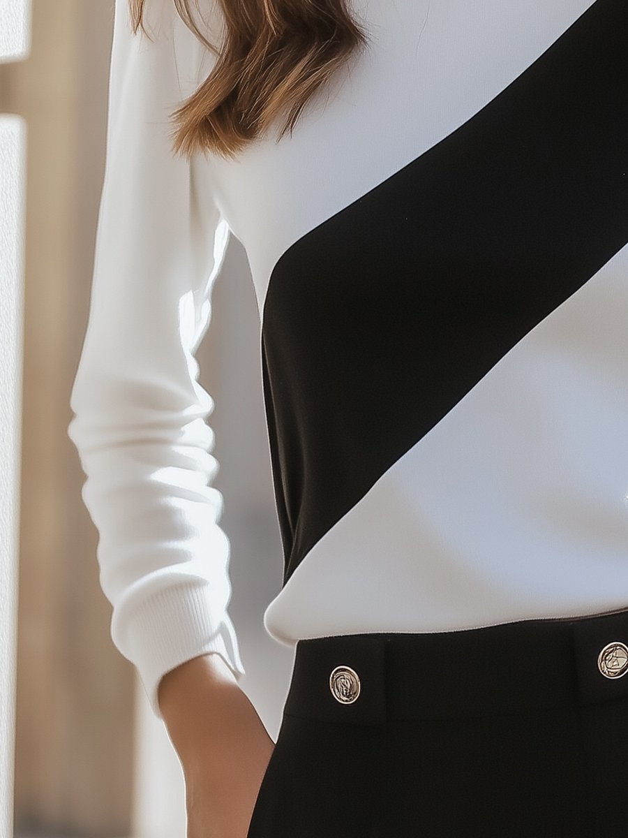 Black and White Diagonal Colorblock T-shirt HWT