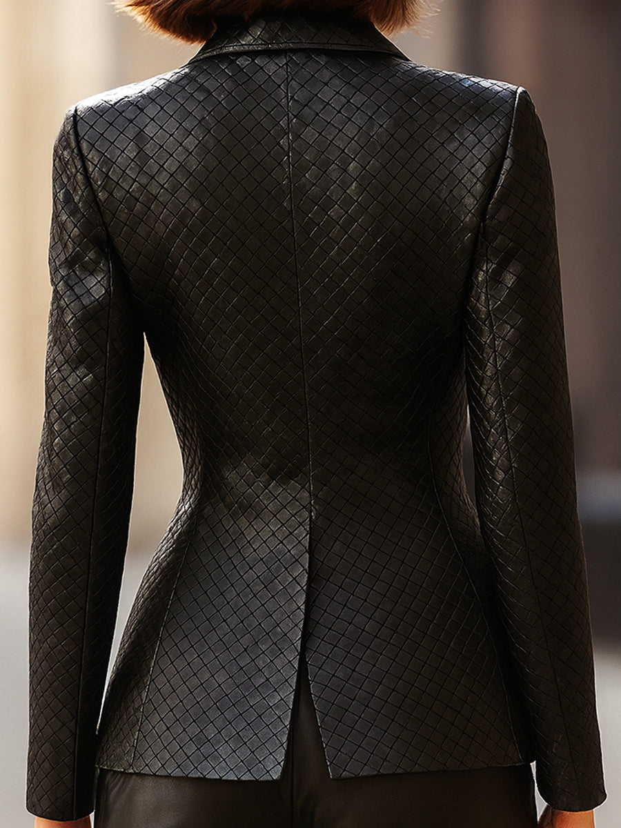 Black Woven Leather Blazer WJJ