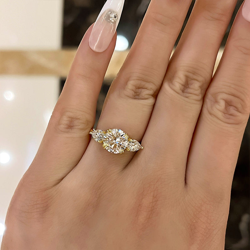 Luxurious Round Cut Three Stone Wedding Set In Sterling Silver shineofdiamond