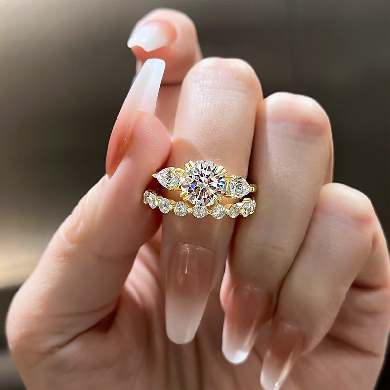 Luxurious Round Cut Three Stone Wedding Set In Sterling Silver shineofdiamond
