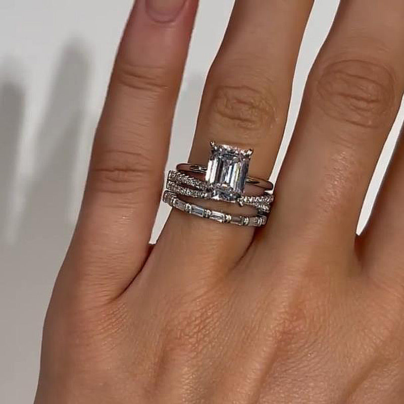 Exclusive 3PC Emerald Cut Wedding Set In Sterling Silver shineofdiamond